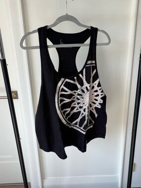 soulcycle Black Racerback Tank with Metallic Silver Wheel Graphic